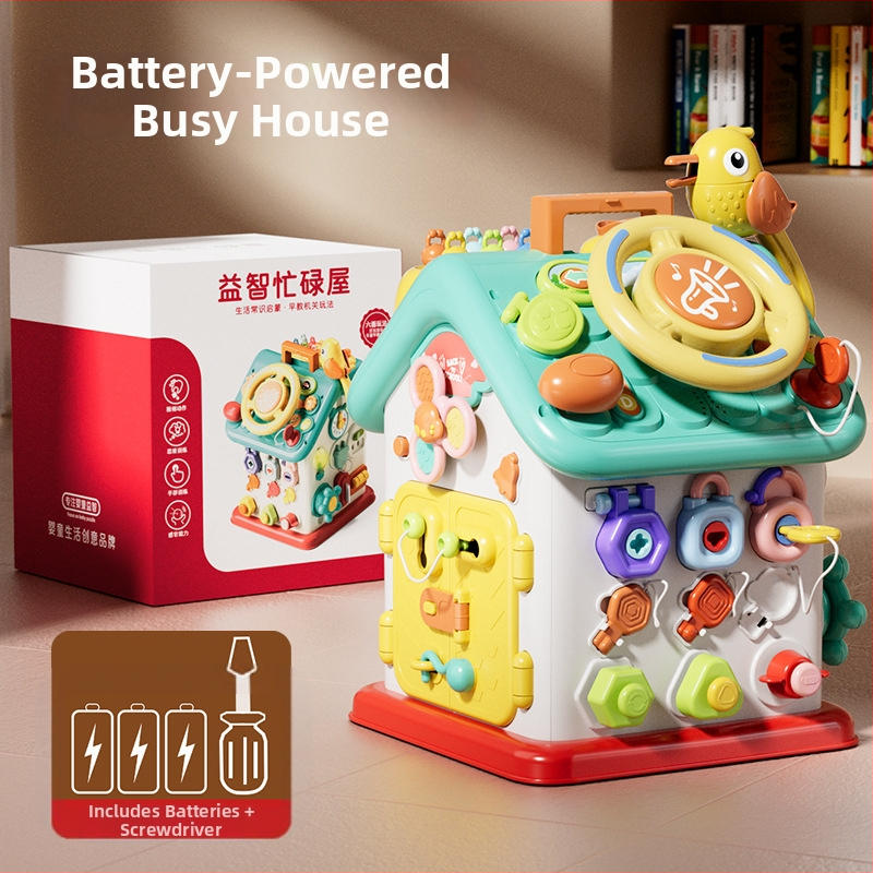 Montessori šešiakampė užimto namą — daugiafunkcinis ankstyvojo ugdymo žaislas kūdikiams, plastikas, 0–2 metai, Guangdong kilmė, 3C elektrinis žaislas iki 14 metų, prekės kodas XJBB