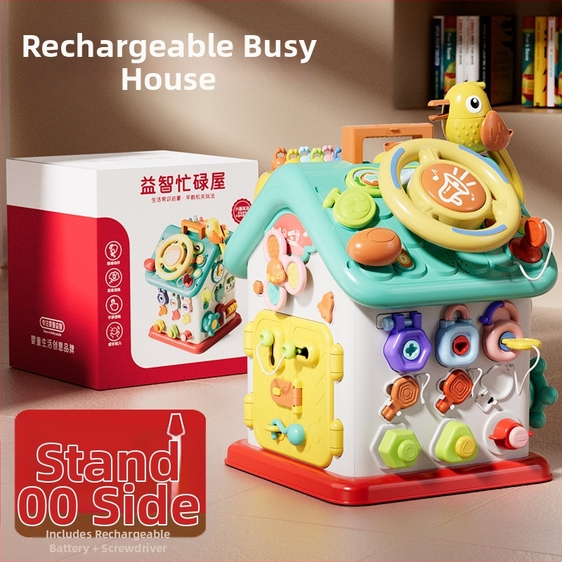 Montessori šešiakampė užimto namą — daugiafunkcinis ankstyvojo ugdymo žaislas kūdikiams, plastikas, 0–2 metai, Guangdong kilmė, 3C elektrinis žaislas iki 14 metų, prekės kodas XJBB