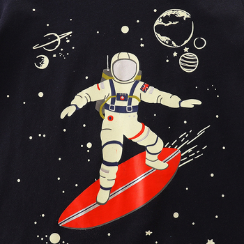 Dječja pamučna majica s dugim rukavima, otisak astronauta i planeta, svijetli u mraku