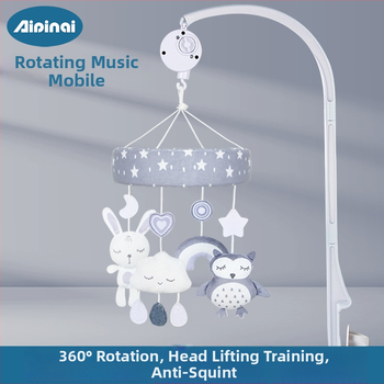 Plüüš beebide voodi kelluke – karjum loom, muusikaline pöörlev rippuv mäng beebidele 0–3 aastased (Plüüšmaterjal; Kell, Muusika pöörlemine; Sobib 0–3 aastastele)