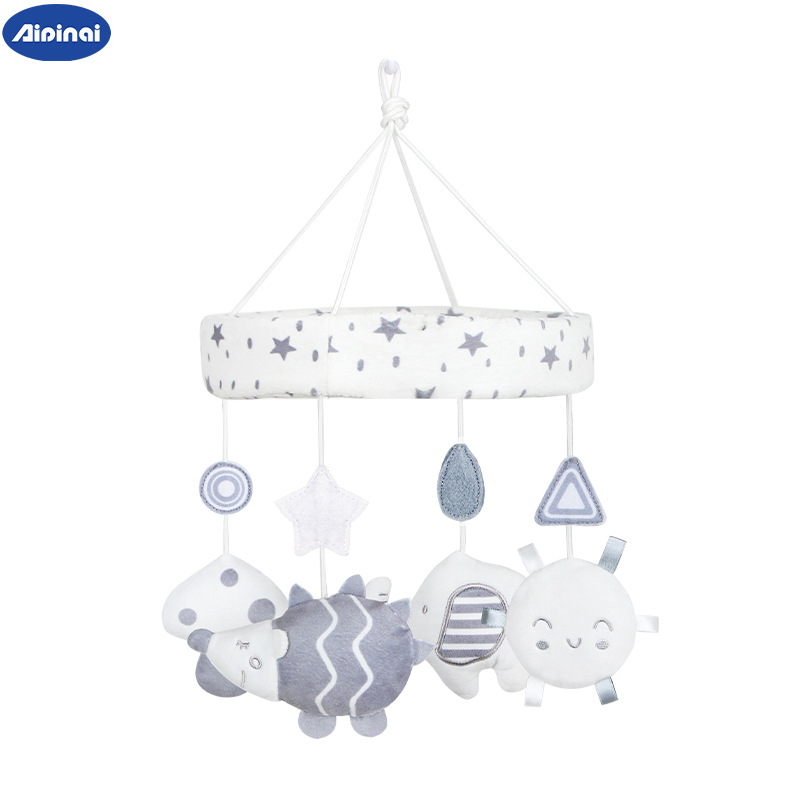 Дрънкалка за креватче за новородени – плюшена животинска висяща музикална въртяща се играчка (Плюш; Звънче и въртене на музика; Подходяща за деца 0–3 г.)