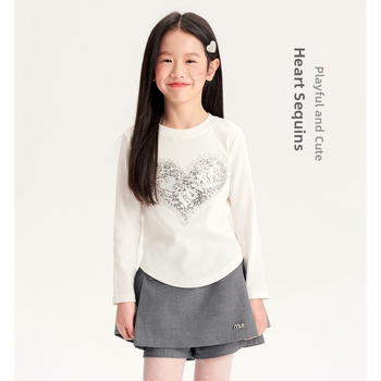 Tüdrukutele pikkade varrukatega T-särk, Korea stiil, puuvilla segust materjal, ümmargune kaelus, niiskust juhtiv kangas