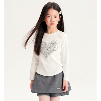 Tüdrukutele pikkade varrukatega T-särk, Korea stiil, puuvilla segust materjal, ümmargune kaelus, niiskust juhtiv kangas