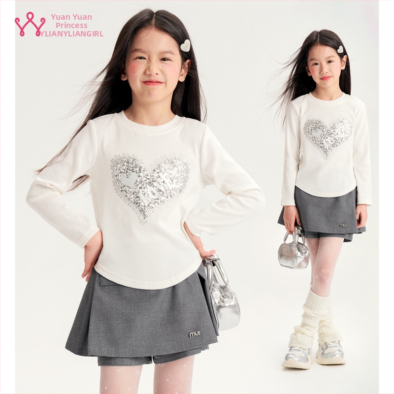 Tüdrukutele pikkade varrukatega T-särk, Korea stiil, puuvilla segust materjal, ümmargune kaelus, niiskust juhtiv kangas