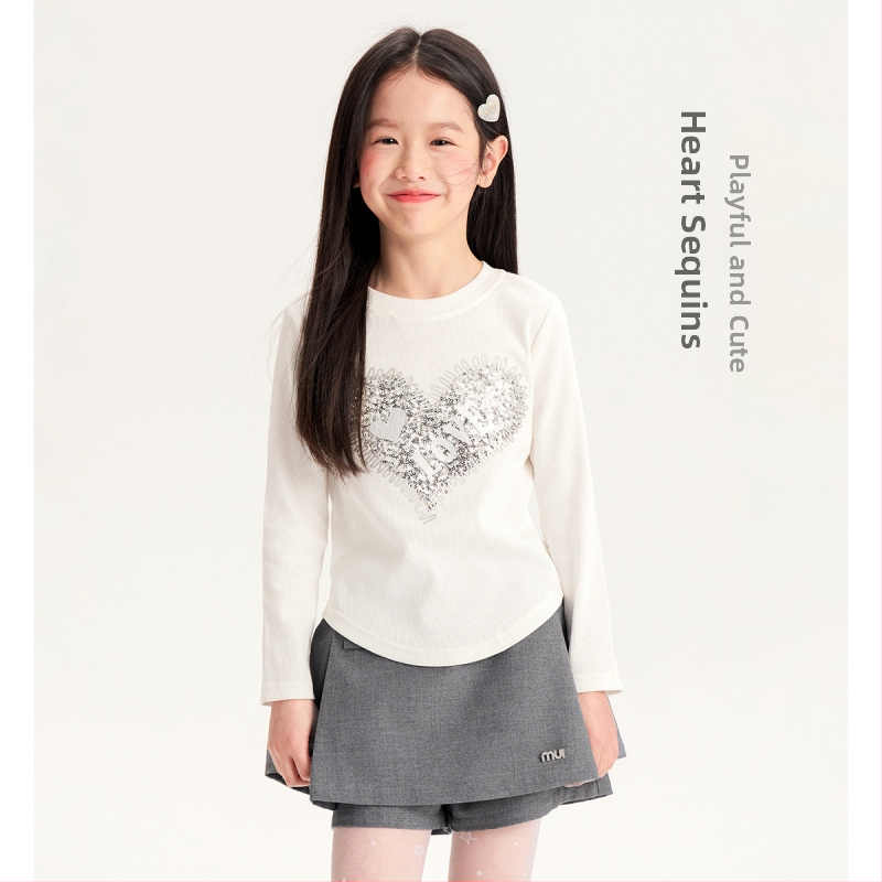 Tüdrukutele pikkade varrukatega T-särk, Korea stiil, puuvilla segust materjal, ümmargune kaelus, niiskust juhtiv kangas