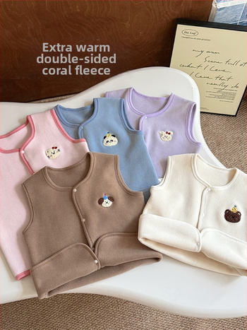 Laste vest – Korea stiilis kardigan, karikatuuri peamotiiv, paks Coral Fleece polüestri voodriga, 3–8 aastat, sügis-talv, kapuutsita, ühe rea nööpidega