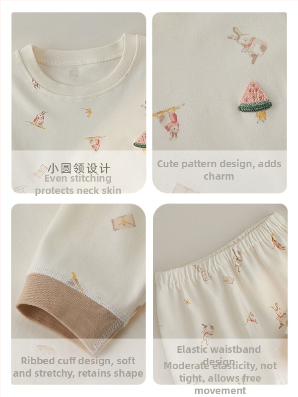 Bērnu apakšveļas komplekts no 100% kokvilnas, zīdaiņiem 0–12 mēneši, apaļš kakla izgriezums, neitrāla dzimuma, dzīvnieku/karikatūru raksts, saglabā siltumu, pavasarim un rudens laikam