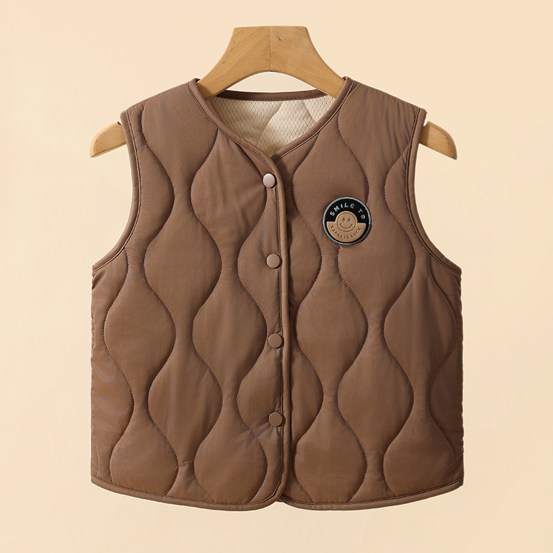 Uniszex gyerekeknek szóló mellény-kardigán, vastag gyapjúkeverék, állat- és mesefigurás mintázat, gombos zárás, pamut bélés