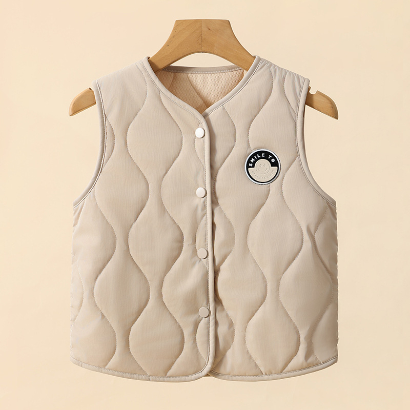 Uniszex gyerekeknek szóló mellény-kardigán, vastag gyapjúkeverék, állat- és mesefigurás mintázat, gombos zárás, pamut bélés