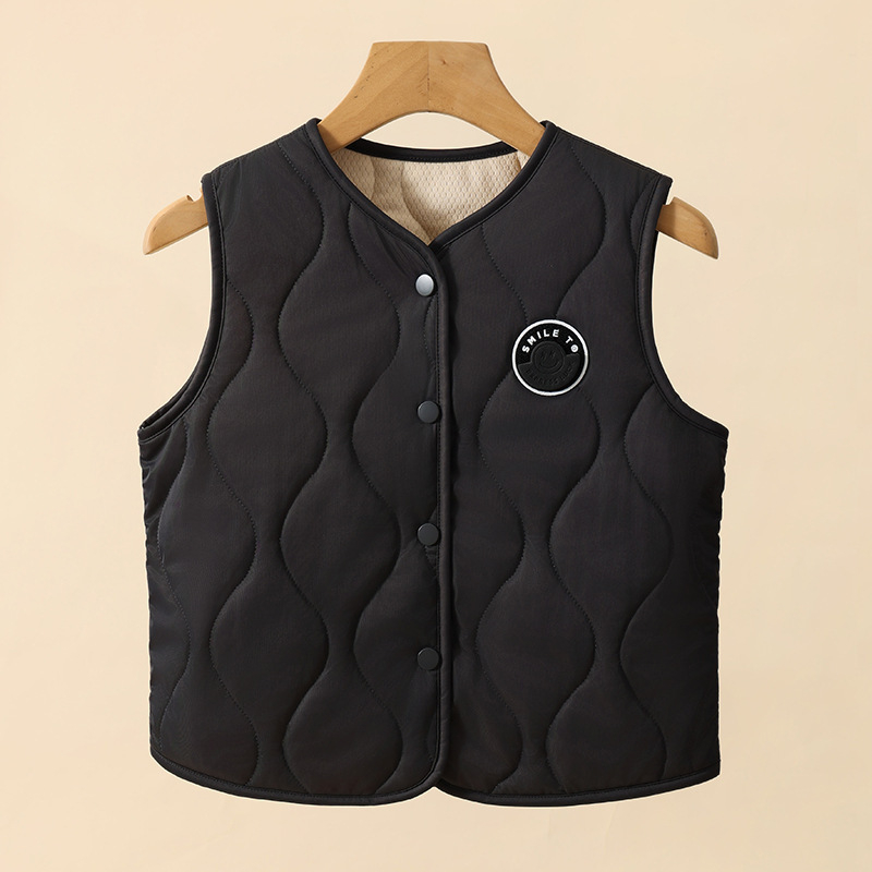 Uniszex gyerekeknek szóló mellény-kardigán, vastag gyapjúkeverék, állat- és mesefigurás mintázat, gombos zárás, pamut bélés