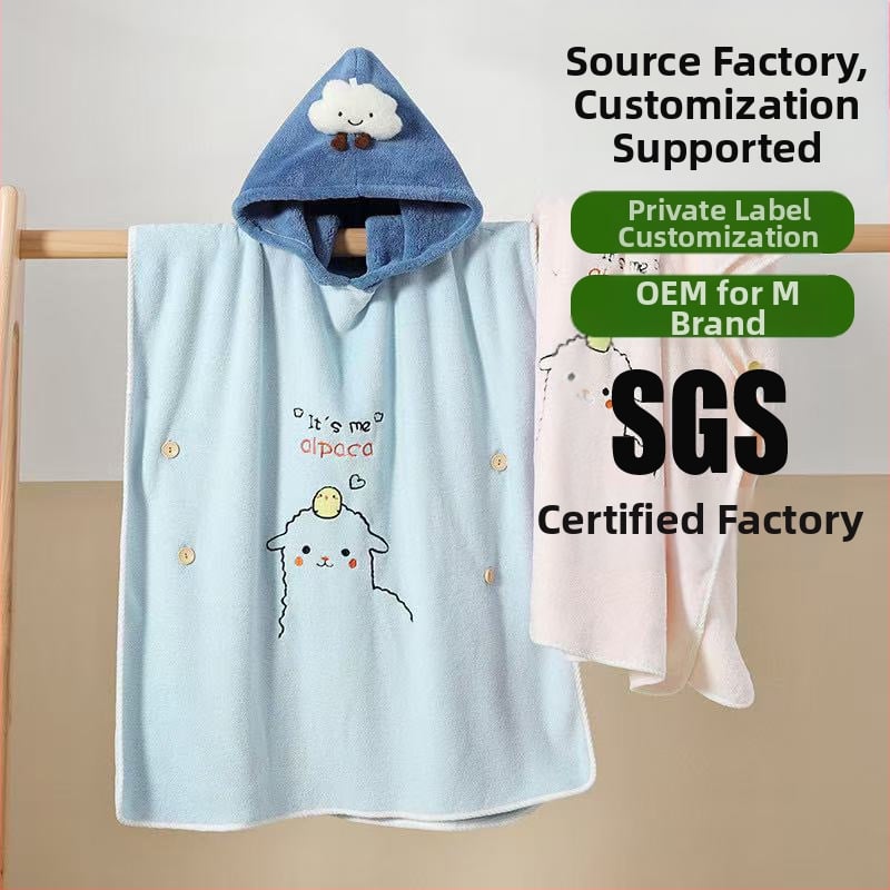 Detský kapucňový uterák na kúpanie s kapucňou, kreslený dizajn, koralový fleece, 260 g, možnosť potlače loga