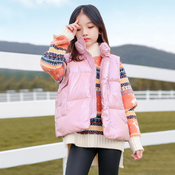Lányoknak szóló kacsa tollal töltött mellény, koreai stílus, ujjatlan, középméretű, laza szabás