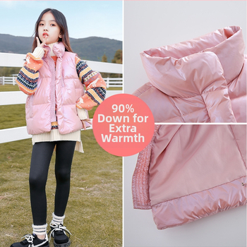 Lányoknak szóló kacsa tollal töltött mellény, koreai stílus, ujjatlan, középméretű, laza szabás