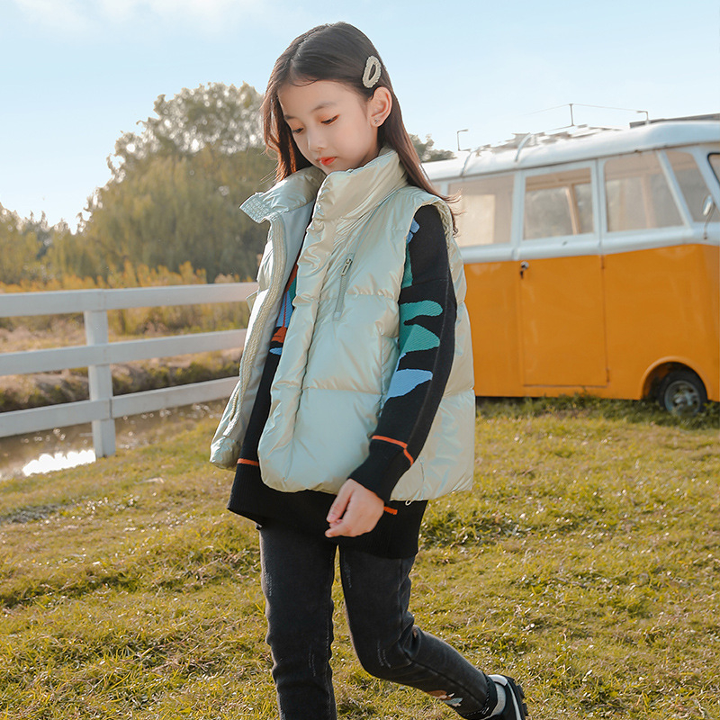 Lányoknak szóló kacsa tollal töltött mellény, koreai stílus, ujjatlan, középméretű, laza szabás