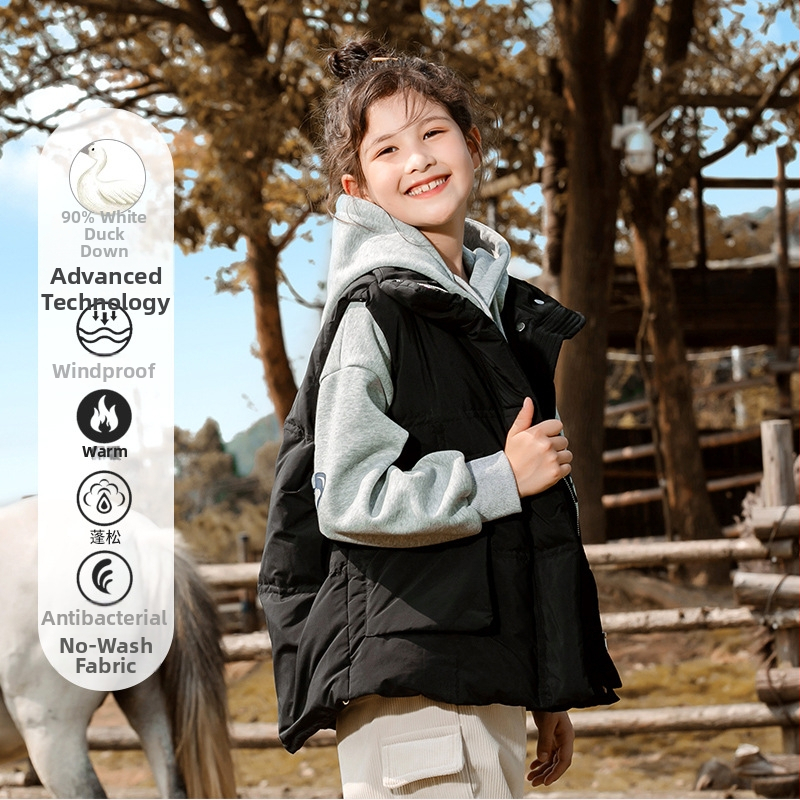 Lányoknak szóló kacsa tollal töltött mellény, koreai stílus, ujjatlan, középméretű, laza szabás