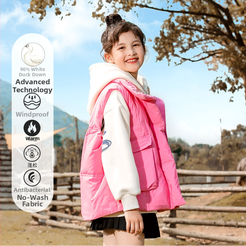 Lányoknak szóló kacsa tollal töltött mellény, koreai stílus, ujjatlan, középméretű, laza szabás
