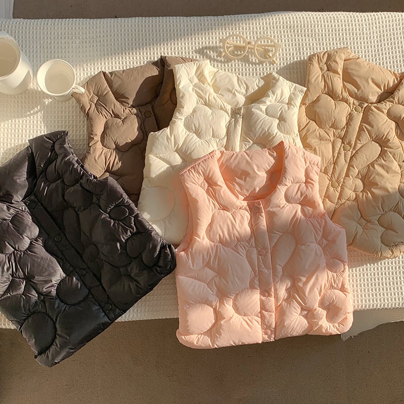 Gyerekeknek szóló pehely mellény kacsa pehely tartalom 81–85%, rövid modell, egy soros zárás