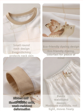 Vaikų žiemos pižamų komplektas iš 100% medvilnės, ilgomis rankovėmis viršus ir ilgomis kelnėmis, 0–12 mėn naujagimiams, apvali kaklo linija, švelnus paviršius, gyvūnų/animacijos spaudinimas, šiltas ir drėgmę atstumiantis