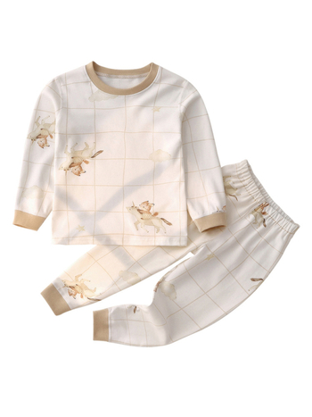 Vaikų žiemos pižamų komplektas iš 100% medvilnės, ilgomis rankovėmis viršus ir ilgomis kelnėmis, 0–12 mėn naujagimiams, apvali kaklo linija, švelnus paviršius, gyvūnų/animacijos spaudinimas, šiltas ir drėgmę atstumiantis