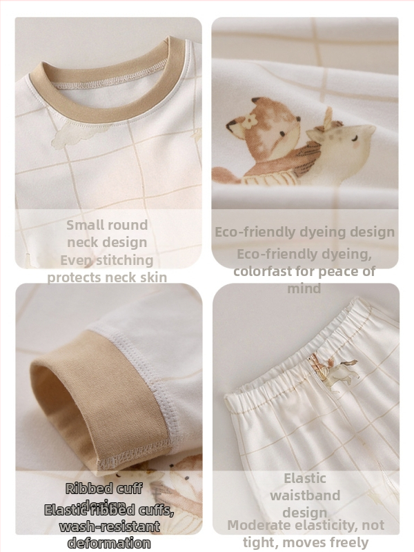 Zīdaiņu ziemas pidžāmu komplekts no 100% kokvilnas, garās piedurknes tops ar garām biksēm, 0–12 mēneši, apaļais kakls, mīksta apdare, dzīvnieku/animācijas raksts, silts un mitrumu vadīgs