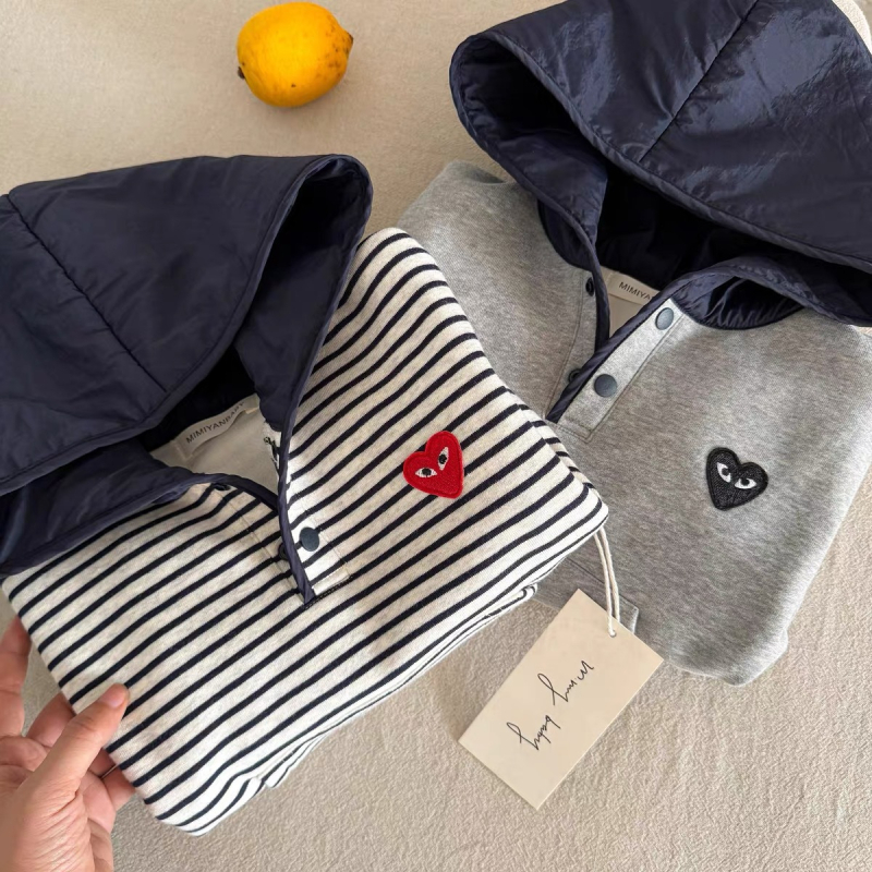 Dječji debeli fleece hoodie s kapuljom, prugasti pamuk s vunenom podstavom, zimski komad