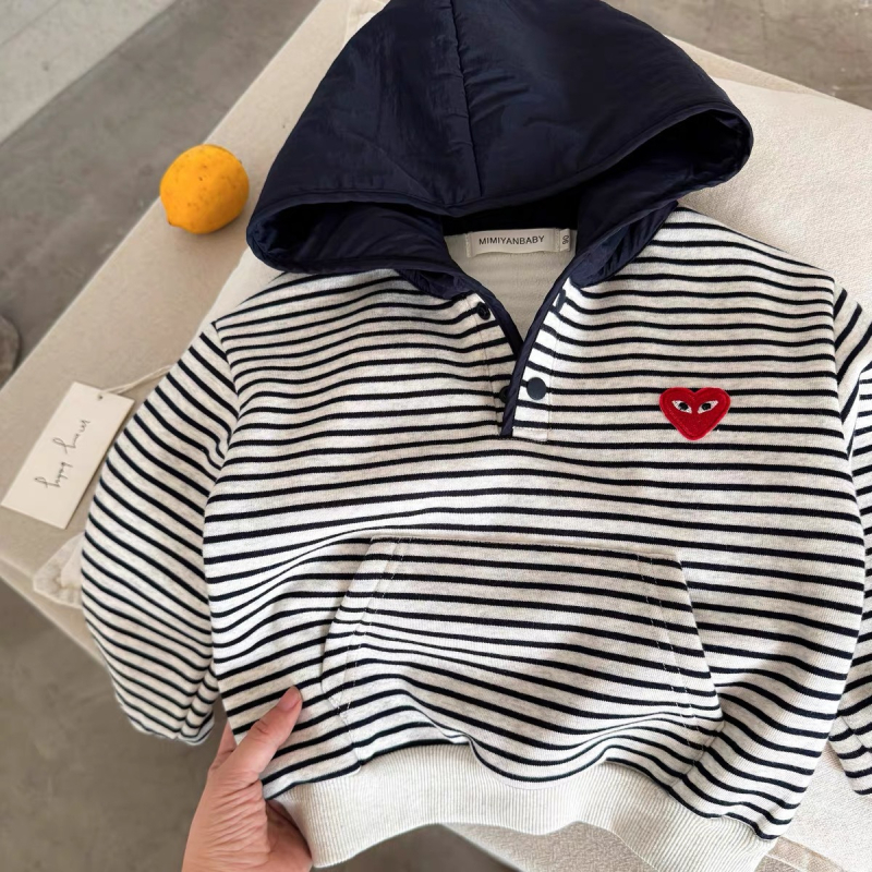 Dječji debeli fleece hoodie s kapuljom, prugasti pamuk s vunenom podstavom, zimski komad
