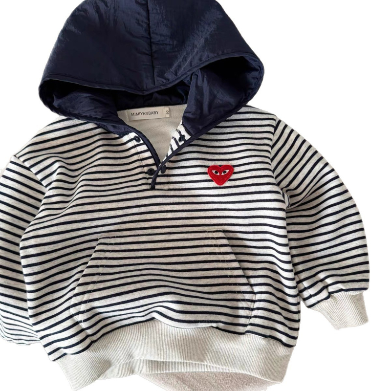 Dječji debeli fleece hoodie s kapuljom, prugasti pamuk s vunenom podstavom, zimski komad