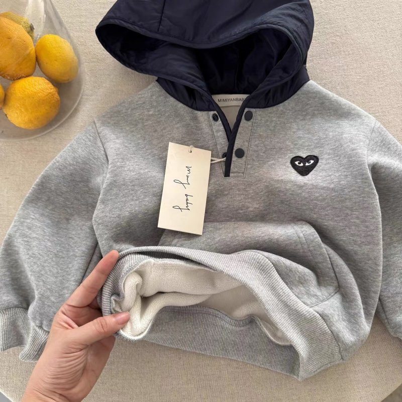 Dječji debeli fleece hoodie s kapuljom, prugasti pamuk s vunenom podstavom, zimski komad