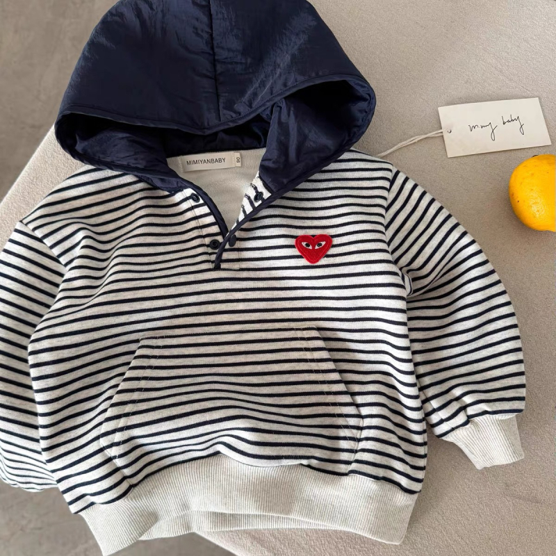 Dječji debeli fleece hoodie s kapuljom, prugasti pamuk s vunenom podstavom, zimski komad