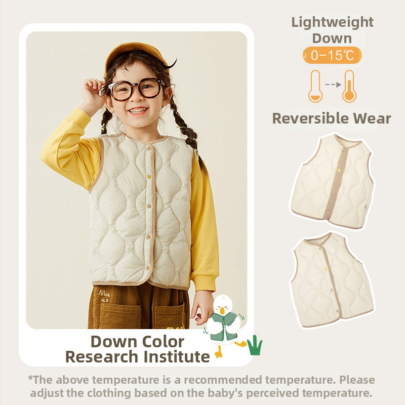 Gyermekeknek készült tollmellény ujj nélkül, fehér kacsapelyhes töltet 25 g, külső és belső: 100% nylon, 3–8 éveseknek, őszi-téli szezon