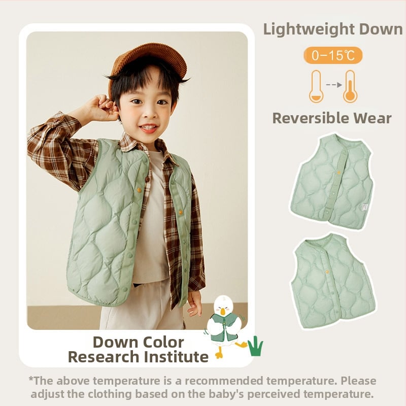 Gyermekeknek készült tollmellény ujj nélkül, fehér kacsapelyhes töltet 25 g, külső és belső: 100% nylon, 3–8 éveseknek, őszi-téli szezon