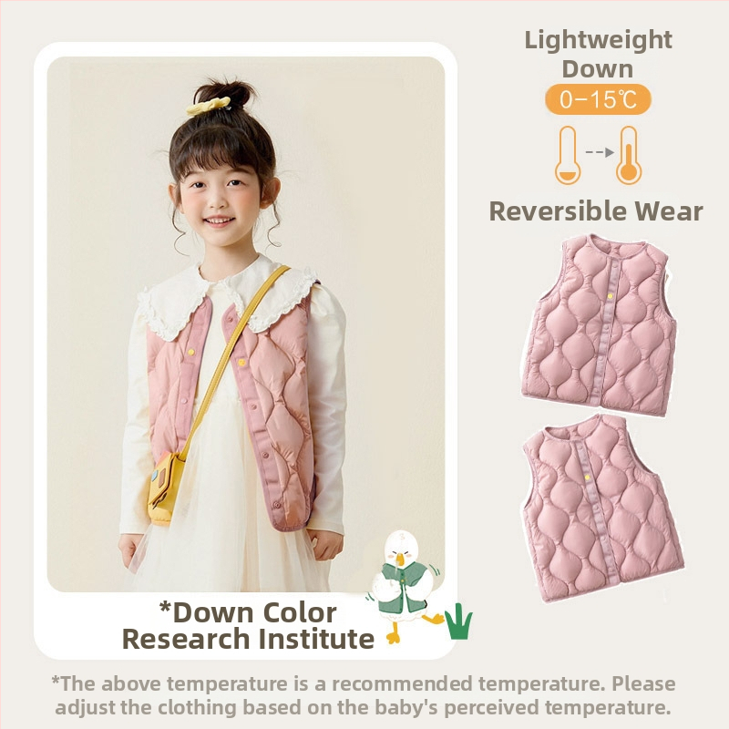 Gyermekeknek készült tollmellény ujj nélkül, fehér kacsapelyhes töltet 25 g, külső és belső: 100% nylon, 3–8 éveseknek, őszi-téli szezon