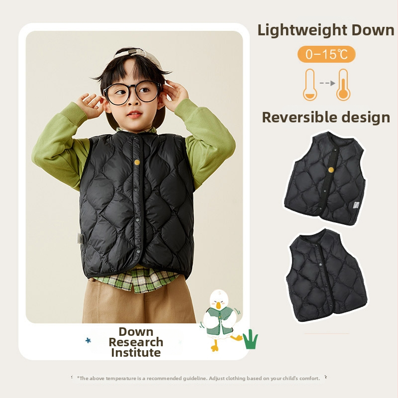 Gyermekeknek készült tollmellény ujj nélkül, fehér kacsapelyhes töltet 25 g, külső és belső: 100% nylon, 3–8 éveseknek, őszi-téli szezon