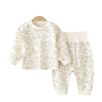 Bērnu pidžamu komplekts, 100% kokvilna, unisex, zīdaiņi (0–80 cm), pavasaris un rudens, apaļa kakla izgriezums, raksti: vienkrāsains vai karikatūras.