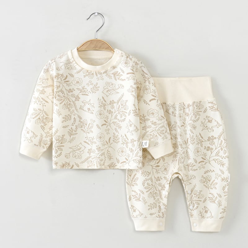 Bērnu pidžamu komplekts, 100% kokvilna, unisex, zīdaiņi (0–80 cm), pavasaris un rudens, apaļa kakla izgriezums, raksti: vienkrāsains vai karikatūras.