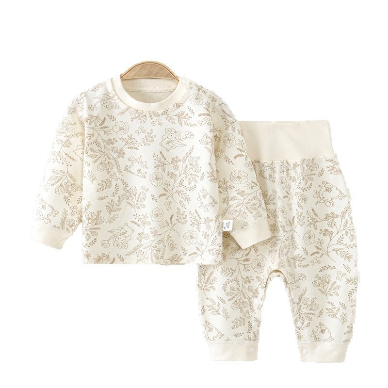 Bērnu pidžamu komplekts, 100% kokvilna, unisex, zīdaiņi (0–80 cm), pavasaris un rudens, apaļa kakla izgriezums, raksti: vienkrāsains vai karikatūras.