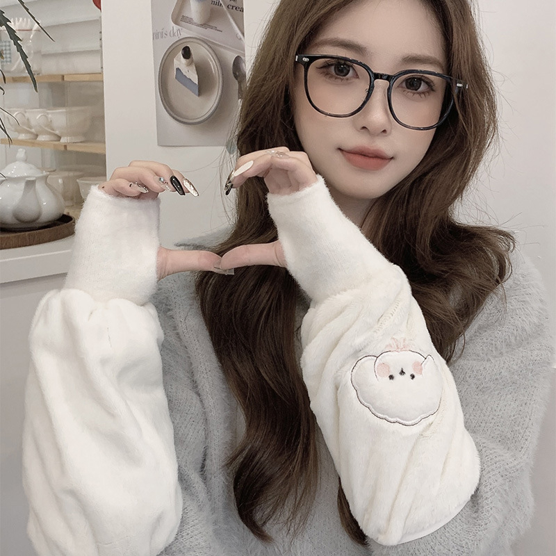 Sievietēm integrētās piedurknes ar rokām – ziemas siltums, karikatūru raksts, izšūšana, divkārša roku aizsardzība ST7777