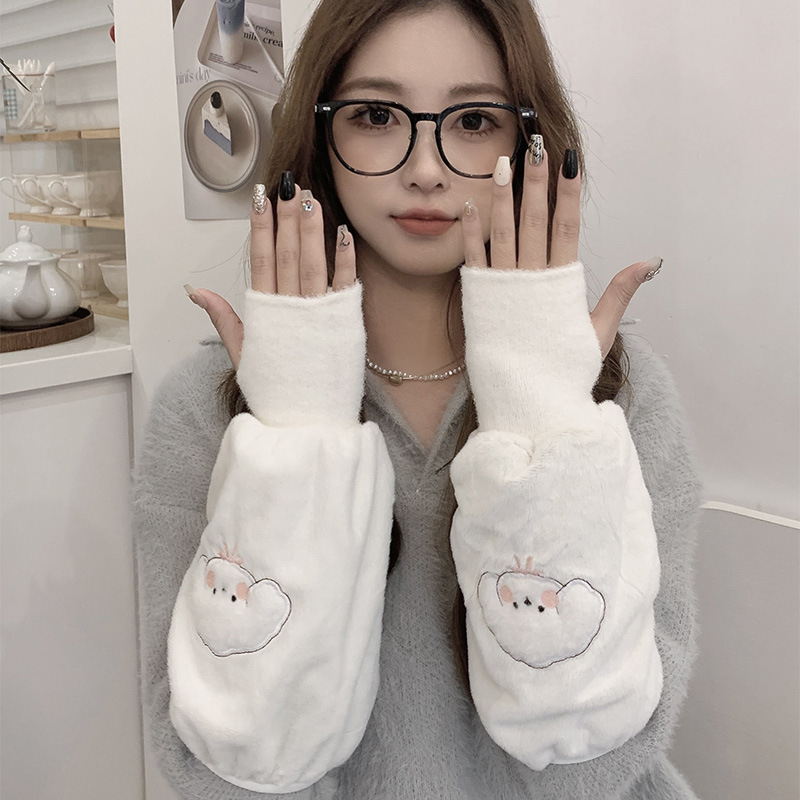 Sievietēm integrētās piedurknes ar rokām – ziemas siltums, karikatūru raksts, izšūšana, divkārša roku aizsardzība ST7777