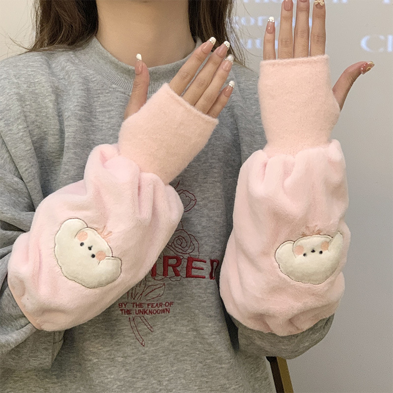 Sievietēm integrētās piedurknes ar rokām – ziemas siltums, karikatūru raksts, izšūšana, divkārša roku aizsardzība ST7777