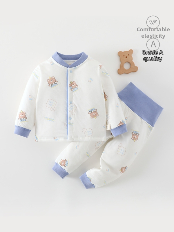 Vaikų medvilnės pūkinių dviejų dalių komplektas rudens-žiemos sezonui, unisex, storintas, Crown Bear atspaudas