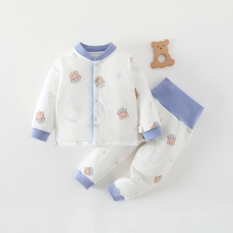 Vaikų medvilnės pūkinių dviejų dalių komplektas rudens-žiemos sezonui, unisex, storintas, Crown Bear atspaudas