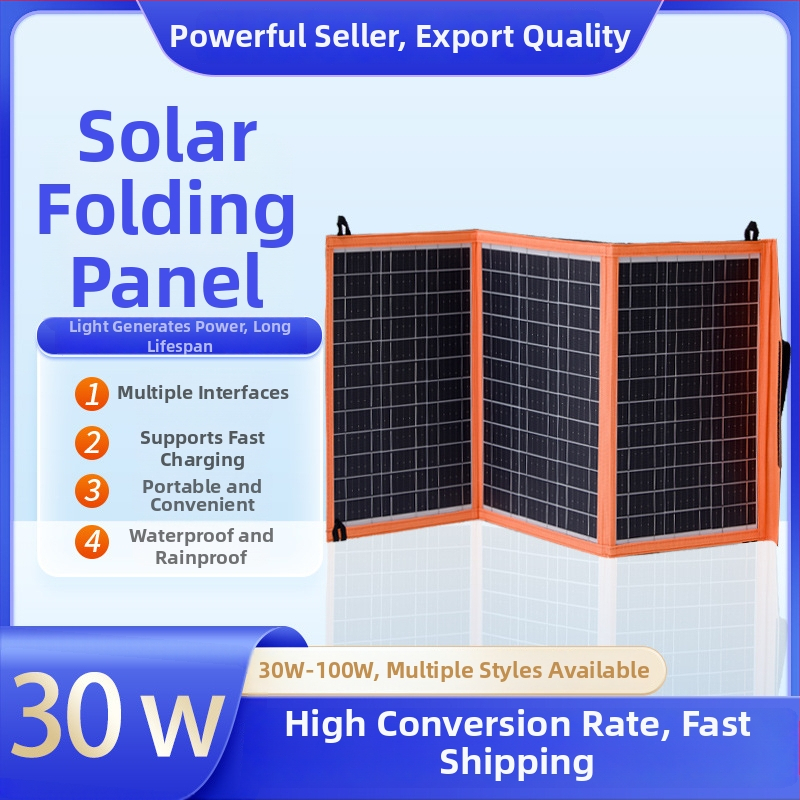 Monokristālisks 30W saules salokāma uzlādes soma, 18V, div USB porti, ūdensizturīga, ārējai lietošanai