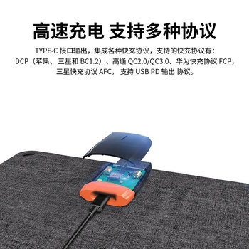 Pārnēsājams saliekams saules panelis ārējai uzlādei, USB 5V/3A, IP65 ūdensizturīgs, ETFE laminācija, Type-C izeja