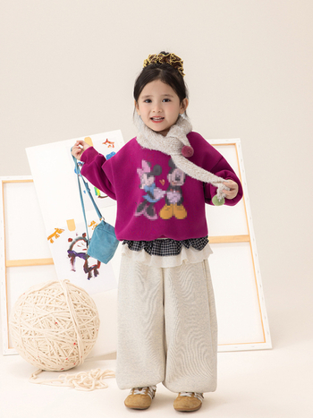 Laste cartoon-trükiga fleece pullover - Korea stiilis, 60% puuvill