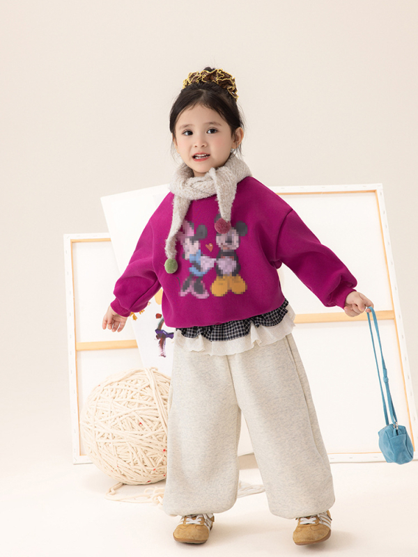 Laste cartoon-trükiga fleece pullover - Korea stiilis, 60% puuvill