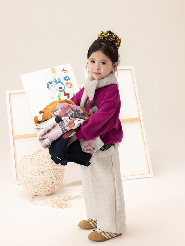 Laste cartoon-trükiga fleece pullover - Korea stiilis, 60% puuvill