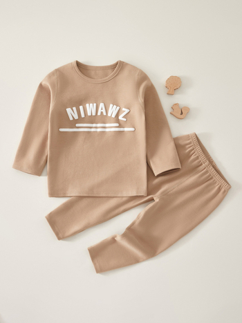 Gyerekeknek készült meleg pizsama ruhaszett, 100% pamut, uniszex, 1-3 éveseknek, ősz