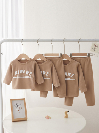 Gyerekeknek készült meleg pizsama ruhaszett, 100% pamut, uniszex, 1-3 éveseknek, ősz