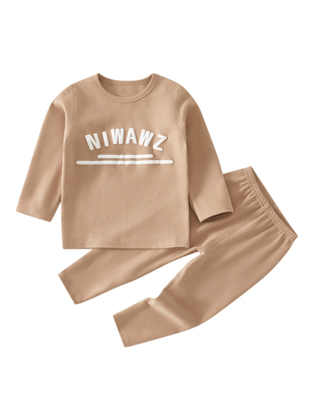 Gyerekeknek készült meleg pizsama ruhaszett, 100% pamut, uniszex, 1-3 éveseknek, ősz