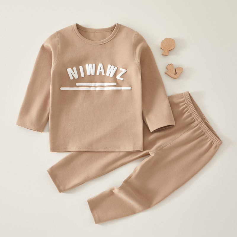 Gyerekeknek készült meleg pizsama ruhaszett, 100% pamut, uniszex, 1-3 éveseknek, ősz